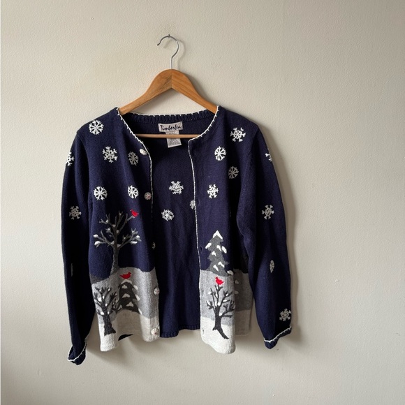 Vintage Winter Wonderland Knit Navy Cardigan - Picture 5 of 8